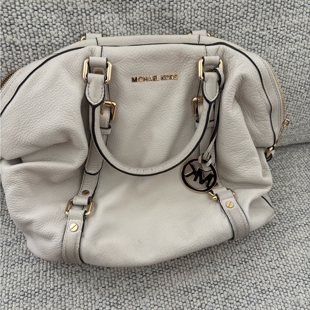 Michael Kors Off-White Leather Satchel with Gold Hardware